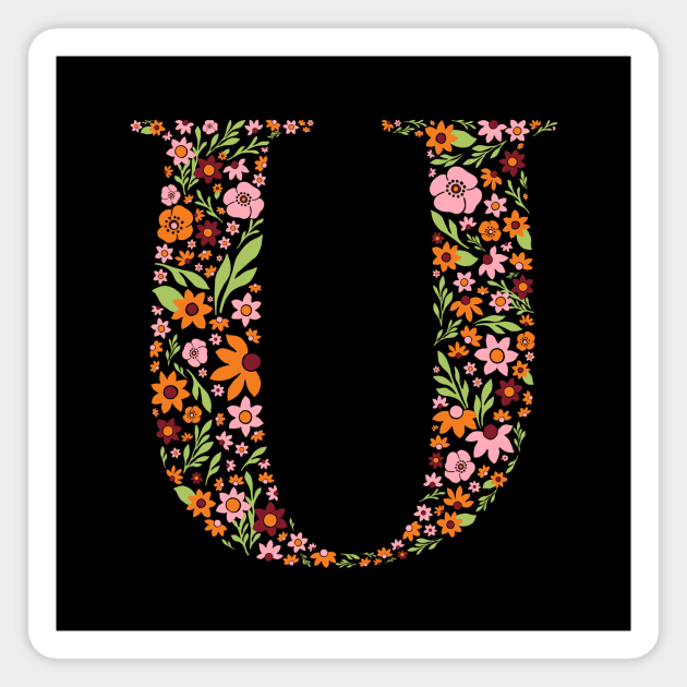 Retro Floral Letter U Magnet by zeljkica